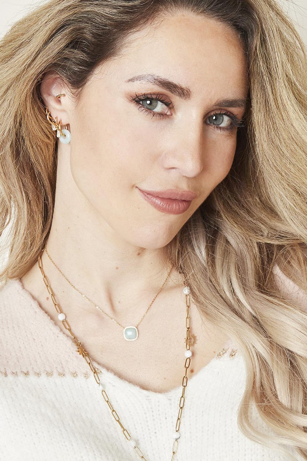 Ohrringe Hooped Blau & Goldfarbe Edelstahl h5Bild2